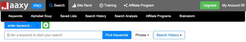 Jaaxy PRO Keyword Search Tool Dashboard